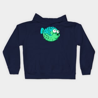 blue and green puffer fish with big eyes porcupine Kids Hoodie